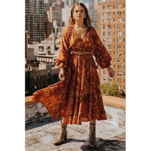 Spell & The Gypsy Collective X Aurora Play Dress Burnt Ember Wrap Long Sleeve XS